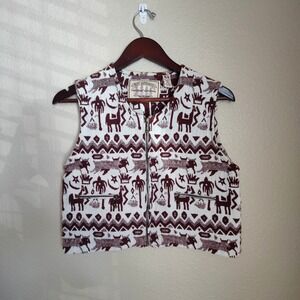 VTG 90s Southwestern Print Cotton Vest Brown Lrg Boho Festival Best Authentic